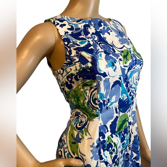 Chaps Est 1978 Size 8P  EUC Blue White Green Sleeveless Floral Mini Dress (0441) - Picture 2 of 8